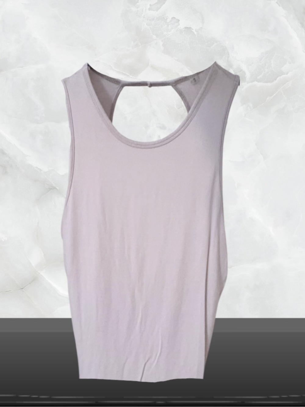 Sleeveless Soft Crewneck tank with full open-back cut-out in soft grey S